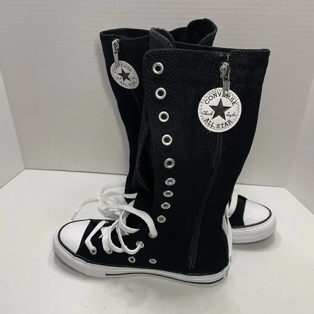 Converse Kids Size 1 Shoes NEW Knee High Chuck Taylor All Star XHi Black Zip Up